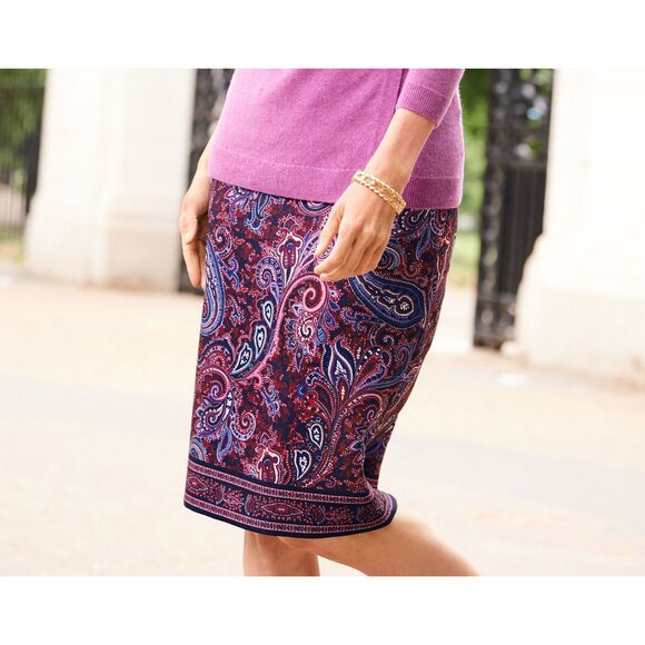 Talbots Womens Paisley Pencil Skirt Purple Blue Above Knee Colorful Size 10 - Picture 10 of 10